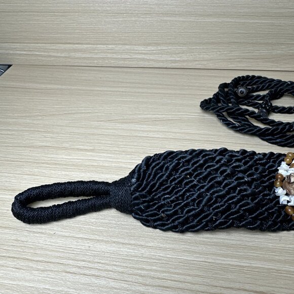 Vintage Statement Shell Braided Belt Womens Waist 80s 90s Boho Black Beaded - Picture 7 of 15